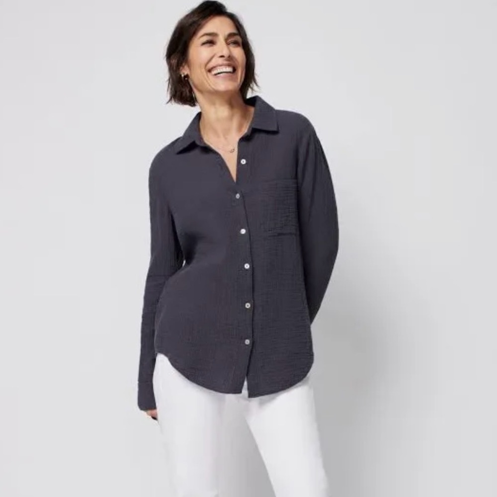 Like New Faherty Heathered Black Dream Cotton Gauze Elise Button-Down Shirt - XS